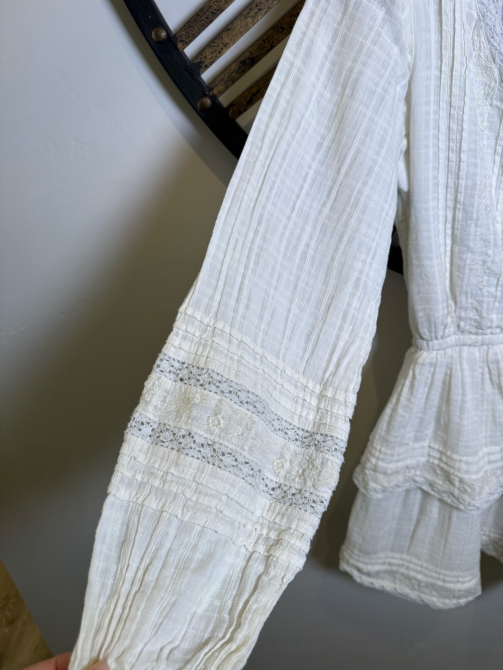 American Eagle Cream Crochet-Trim Gauze Dress - Picture 5 of 8